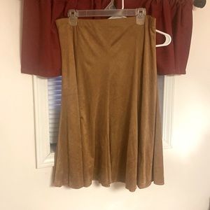 Camel suede swing skirt